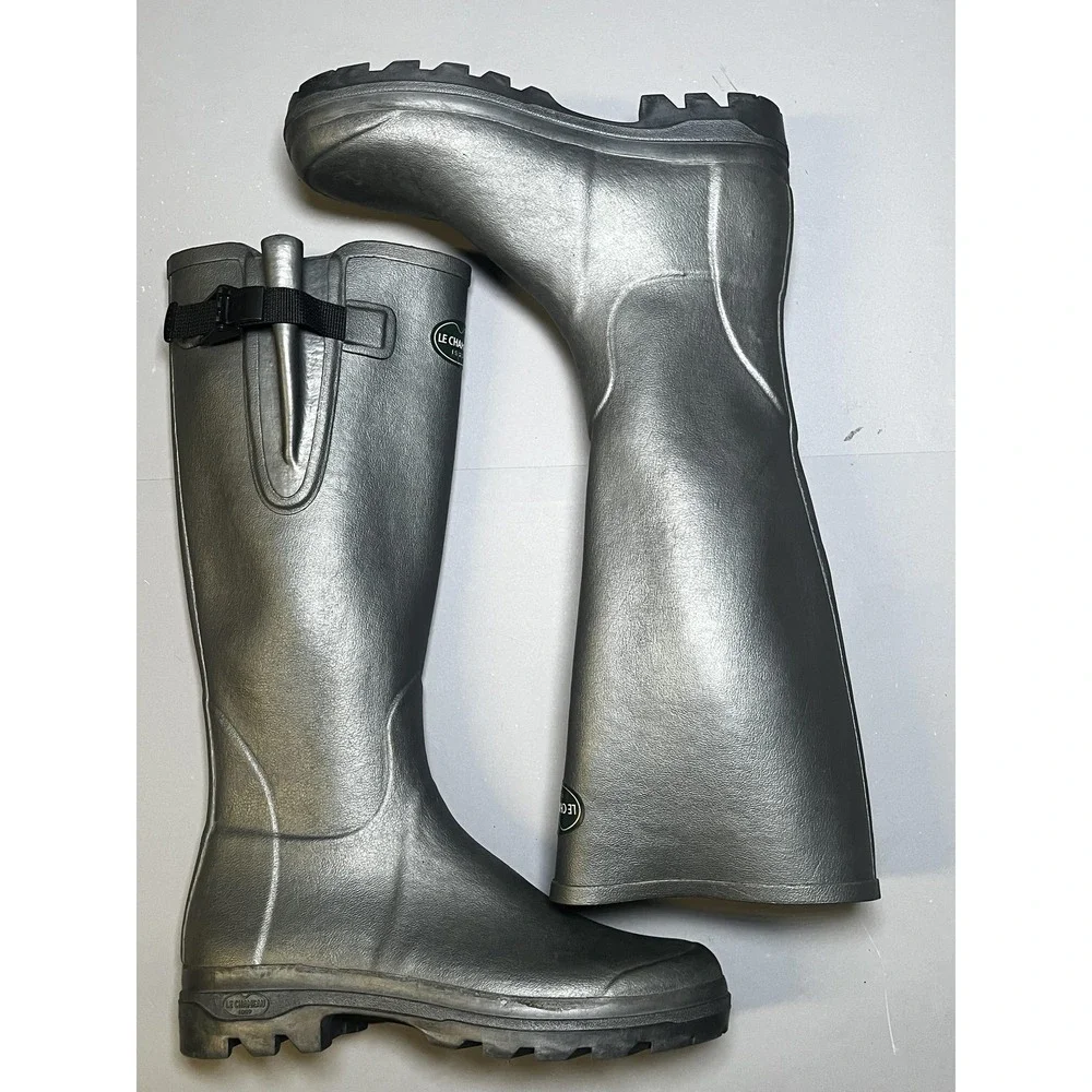 Le Chameau Neoprene Lined Rubber Hunting Rain Boots EU 41 Green Gray Morocco